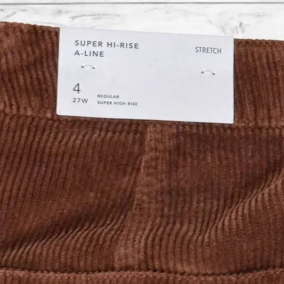 28. NWT American Eagle Super Hi-RIse Brown Corduroy A-Line Button Up Skirt SZ:4 - Picture 3 of 9